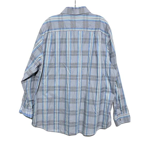 Tasso Elba Button Down Flip Cuff Shirt Gray Blue Green Plaid Mens XXL 18-18.5 - Picture 6 of 6
